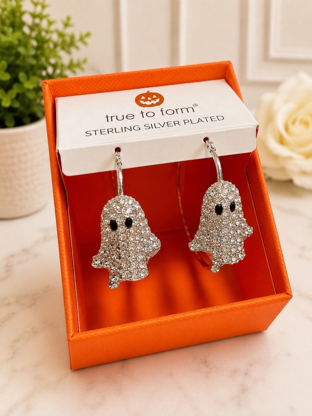 Sterling Silver Plated Crystal Ghost Diamond Cut Hoop Earrings